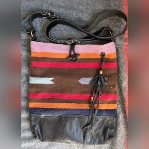 Raj Southwest Print Woven Cotton and Leather Crossbody Bag